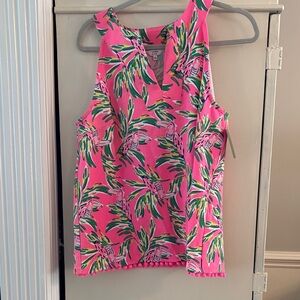 crown & ivy Pink and Green Tropical Tank Top